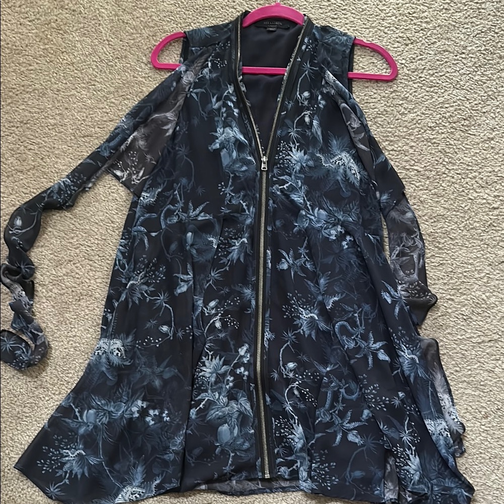 All Saints Floral Zip Midi Dress - Black and Gray